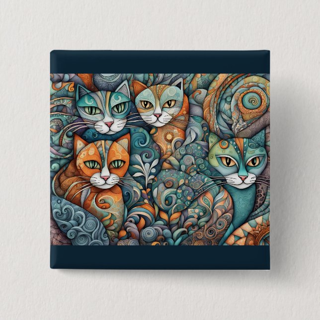 Badge Carré 5 Cm chats apaisants 2 bouton (Devant)