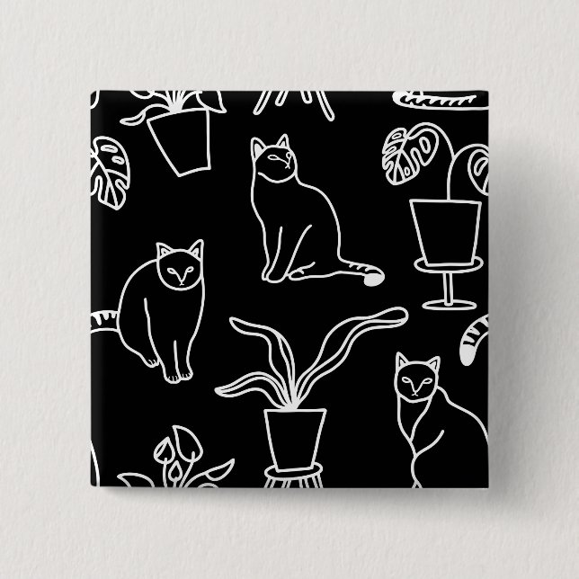 Badge Carré 5 Cm Chats blancs en noir (Devant)