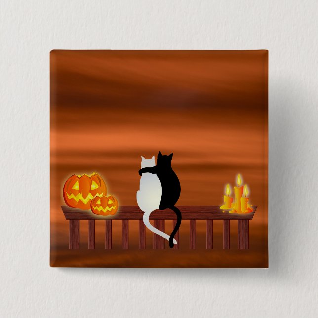 Badge Carré 5 Cm Chats Citrouille Bougies Halloween (Devant)