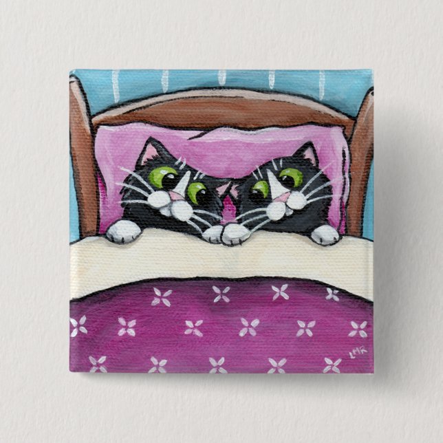 Badge Carré 5 Cm Chats dans le bouton de lit (Devant)