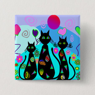 Badge Carré 5 Cm "Chats d'imaginaire d'été "