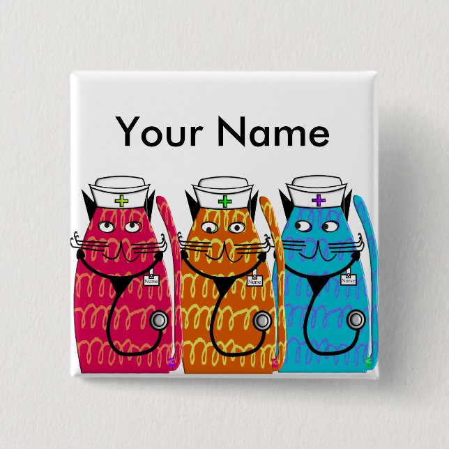 Badge Carré 5 Cm Chats d'infirmière (Devant)