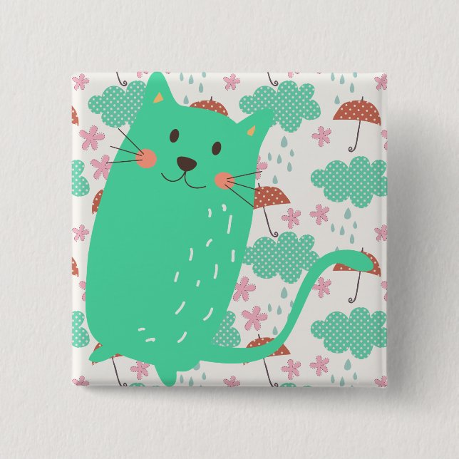 Badge Carré 5 Cm Chats en pluie (Devant)