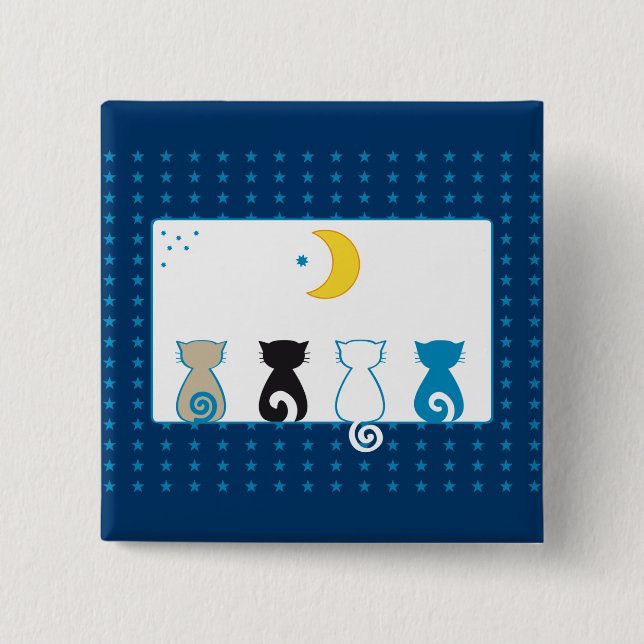 Badge Carré 5 Cm Chats regardant le bouton de lune (Devant)