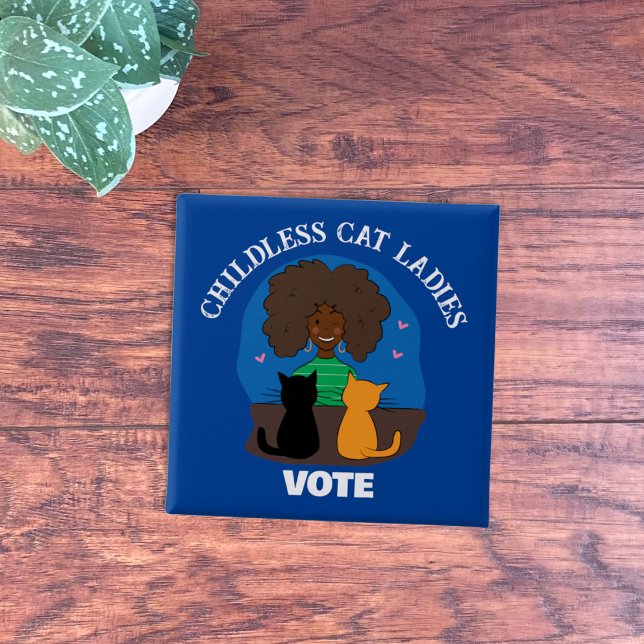 Badge Carré 5 Cm Chats sans enfants - Bouton Pin vote Dames (Childless Cat Ladies Vote Blue Square Pinback Button .)