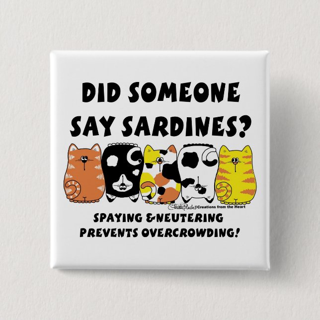 Badge Carré 5 Cm Chats Sardine (Devant)