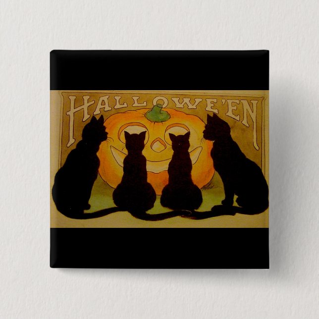 Badge Carré 5 Cm Chats vintages d'Halloween et Jack O'Lantern (Devant)