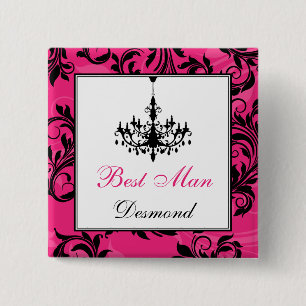 Badge Carré 5 Cm Chauffeur rose noir blanc Meilleur chien
