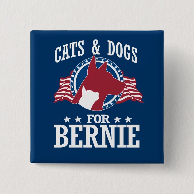 BADGE CARRÉ 5 CM CHAUSSURES ET CHIENS POUR BERNIE SANDERS (Devant)