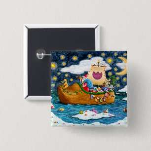 BADGE CARRÉ 5 CM CHAUSSURES NÉERLANDAISES PÈRE NOËL SHIP, ICEBERGS,