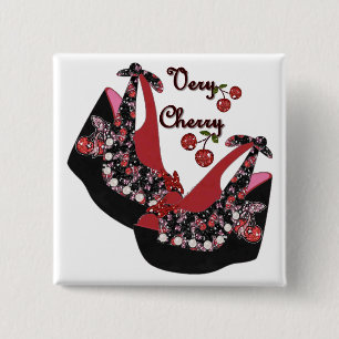 Badge Carré 5 Cm Chaussures RAB Rockabilly Very Cherry