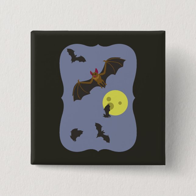 Badge Carré 5 Cm chauves-souris éffrayante d'Halloween (Devant)