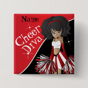 Badge Carré 5 Cm Cheer Diva Pom-pom girl fille en rouge