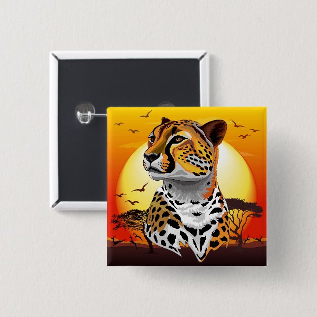 Badge Carré 5 Cm Cheetah African Feline Wild Animal (Devant & derrière)