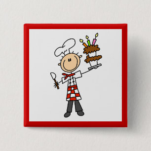 Badge Carré 5 Cm Chef avec gâteau d'anniversaire