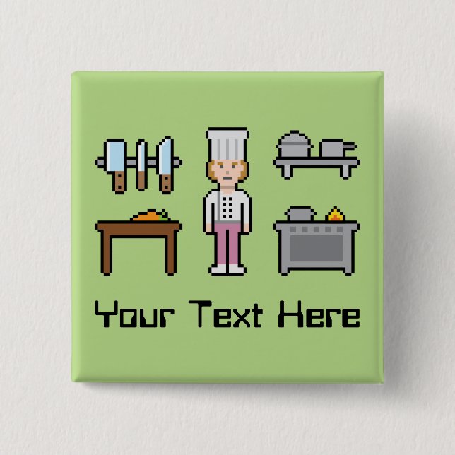 Badge Carré 5 Cm Chef fait sur commande de femelle de pixel (Devant)