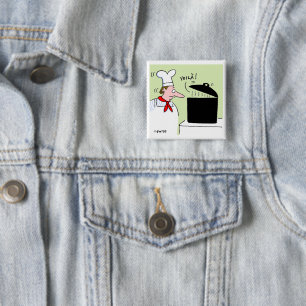 Badge Carré 5 Cm Chef français drôle avec la bouilloire sur la