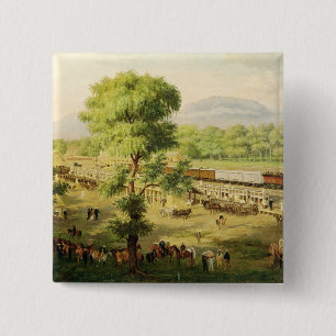 Badge Carré 5 Cm Chemin de fer dans la vallée du Mexique, 1869