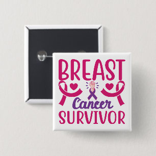 Badge Carré 5 Cm Chemo Ribbon rose Guerrier Cancer du sein Survivan