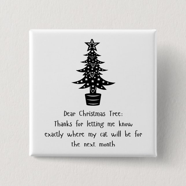 Badge Carré 5 Cm Cher Arbre, Mon Chat Dit Merci ! 😺 🎄 (Devant)