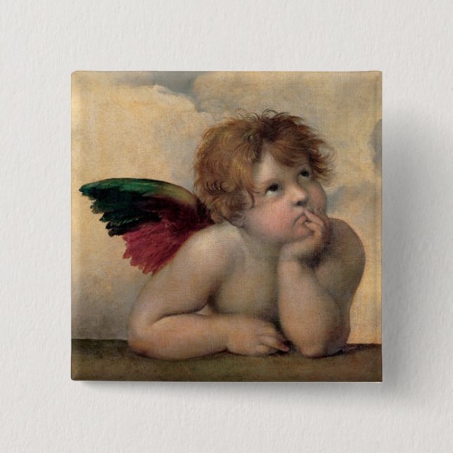 Badge Carré 5 Cm Cherub de Sistine Madonna par Raphael (Devant)