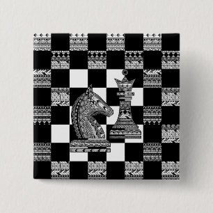 Badge Carré 5 Cm Chess Knight and Queen - Zen Art