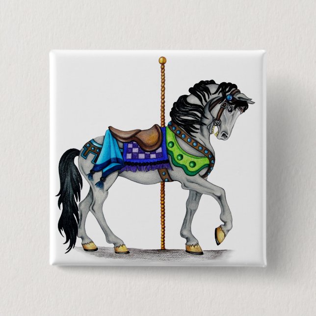 Badge Carré 5 Cm Cheval de carrousel (Devant)