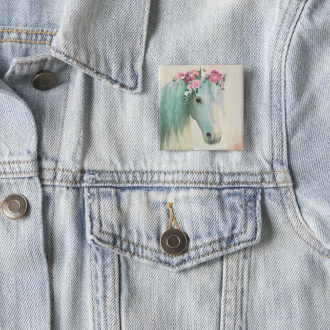 Badge Carré 5 Cm Cheval du Festival (En situation)