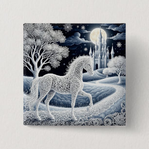 Badge Carré 5 Cm Cheval éthéré et château enchanté