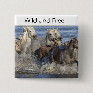 Badge Carré 5 Cm Chevaux galopant dans l'eau