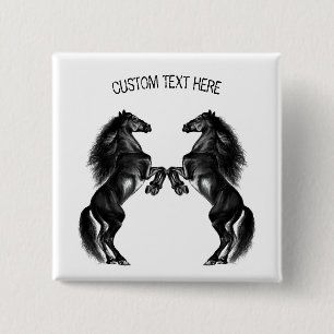 Badge Carré 5 Cm Chevaux sauvages noirs droits - Ajouter votre text