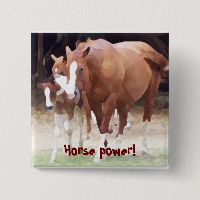 Badge Carré 5 Cm Chevaux-vapeur ! Bouton (Devant)