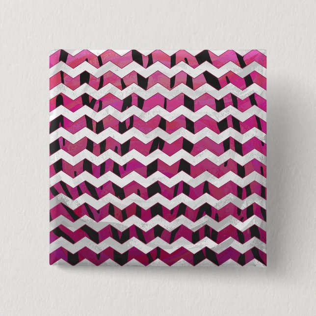Badge Carré 5 Cm Chevron Tiger rose chaud et noir (Devant)