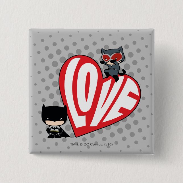 Badge Carré 5 Cm Chibi Catwoman bondit sur Batman (Devant)