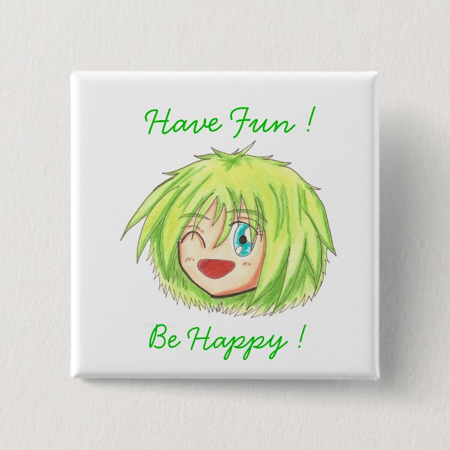Badge Carré 5 Cm Chibi Izumi "soit" bouton heureux (Devant)