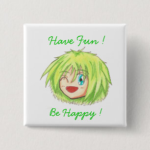 Badge Carré 5 Cm Chibi Izumi "soit" bouton heureux