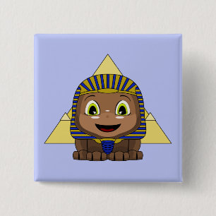 Badge Carré 5 Cm Chibi Sphinx Avec Pyramides