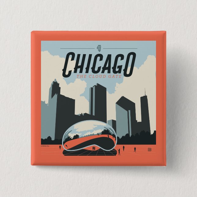 Badge Carré 5 Cm Chicago, Illinois | Millennium Park (Devant)