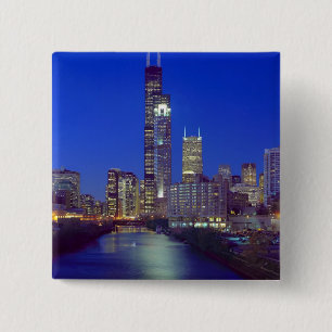Badge Carré 5 Cm Chicago, Illinois, vue panoramique de la ville la