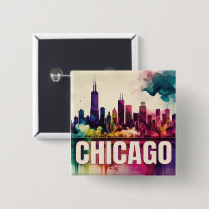 Badge Carré 5 Cm Chicago Skyline