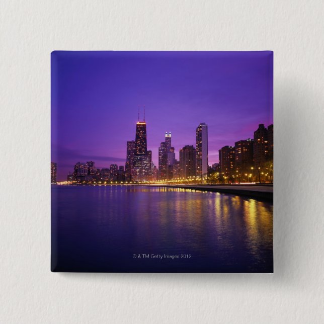 Badge Carré 5 Cm Chicago Skyline (Devant)