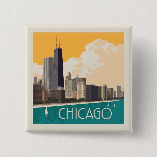 Badge Carré 5 Cm Chicago | Skyline moderne (Devant)