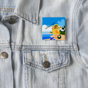 Badge Carré 5 Cm Chick retraité à la plage,