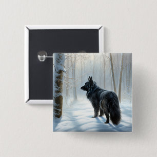 Badge Carré 5 Cm Chien à neiger belge Noël