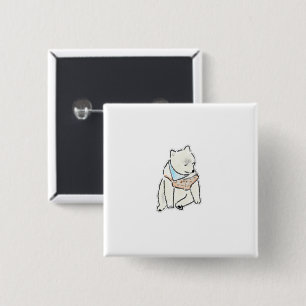 Badge Carré 5 Cm Chien blanc fatigué mignon dessiné à la main avec