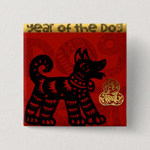Badge Carré 5 Cm Chien Chinois Année Zodiac Anniversaire Carré Bo