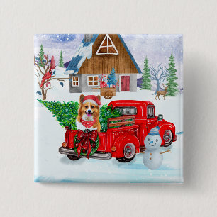 Badge Carré 5 Cm Chien de Corgi dans la livraison de Noël Camion ne