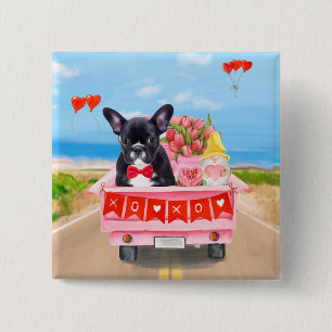 Badge Carré 5 Cm Chien de la Saint-Valentin