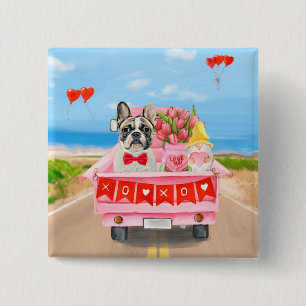 Badge Carré 5 Cm Chien de la Saint-Valentin