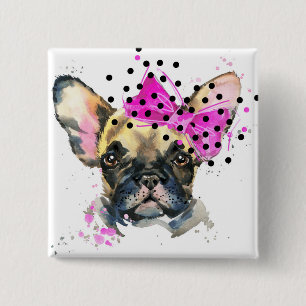 Badge Carré 5 Cm Chien de Taureau de Français de Cutie